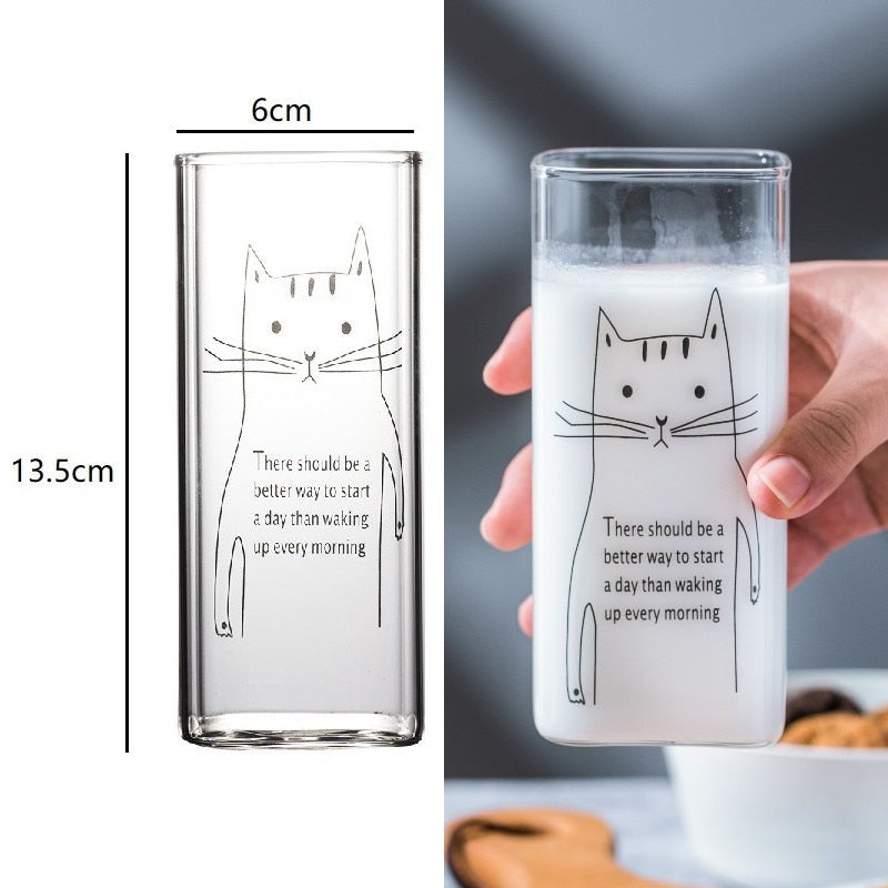 Square Transparent Creative Letter Glass Coffee Tea Mug  Drinks Dessert Breakfast Milk Cup Glass Mugs Handle Drinkware