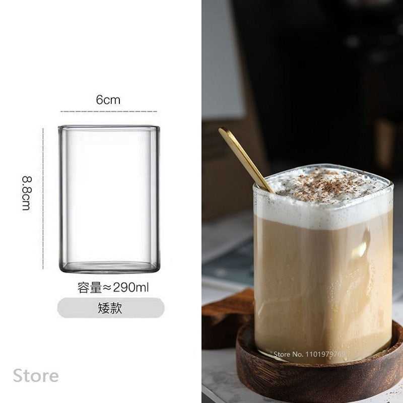 Chic Square Glass Mug Creative Gold Letter Printing Breakfast Milk
