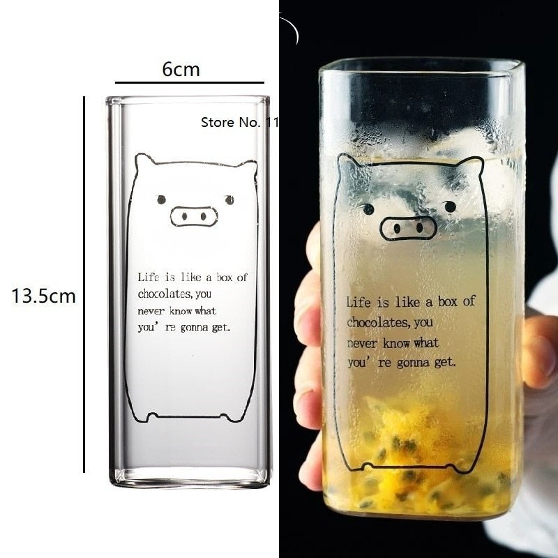 Square Transparent Creative Letter Glass Coffee Tea Mug  Drinks Dessert Breakfast Milk Cup Glass Mugs Handle Drinkware