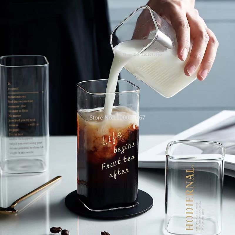 Creative Square Transparent Glass Tea Cup with Filter Teaware Fair Mug  Small Tea Maker Teapot Drinkware Milk Frothing Pitcher